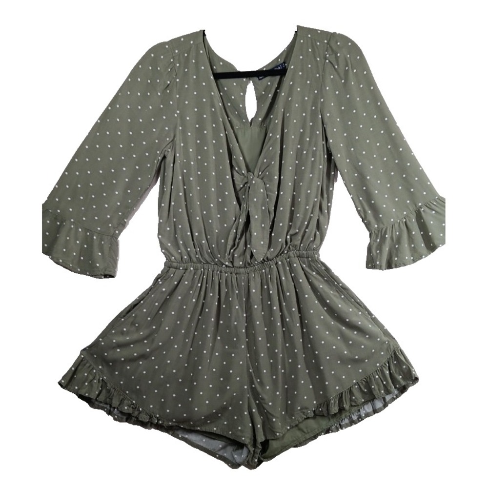 Abercrombie & Fitch Romper Small Green Polka‎ Dots Knot Front Lined One Piece